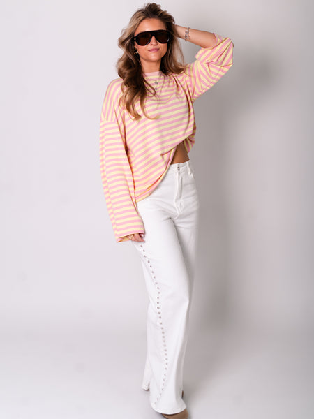 Streifen Longsleeve - Rosa/Gelb