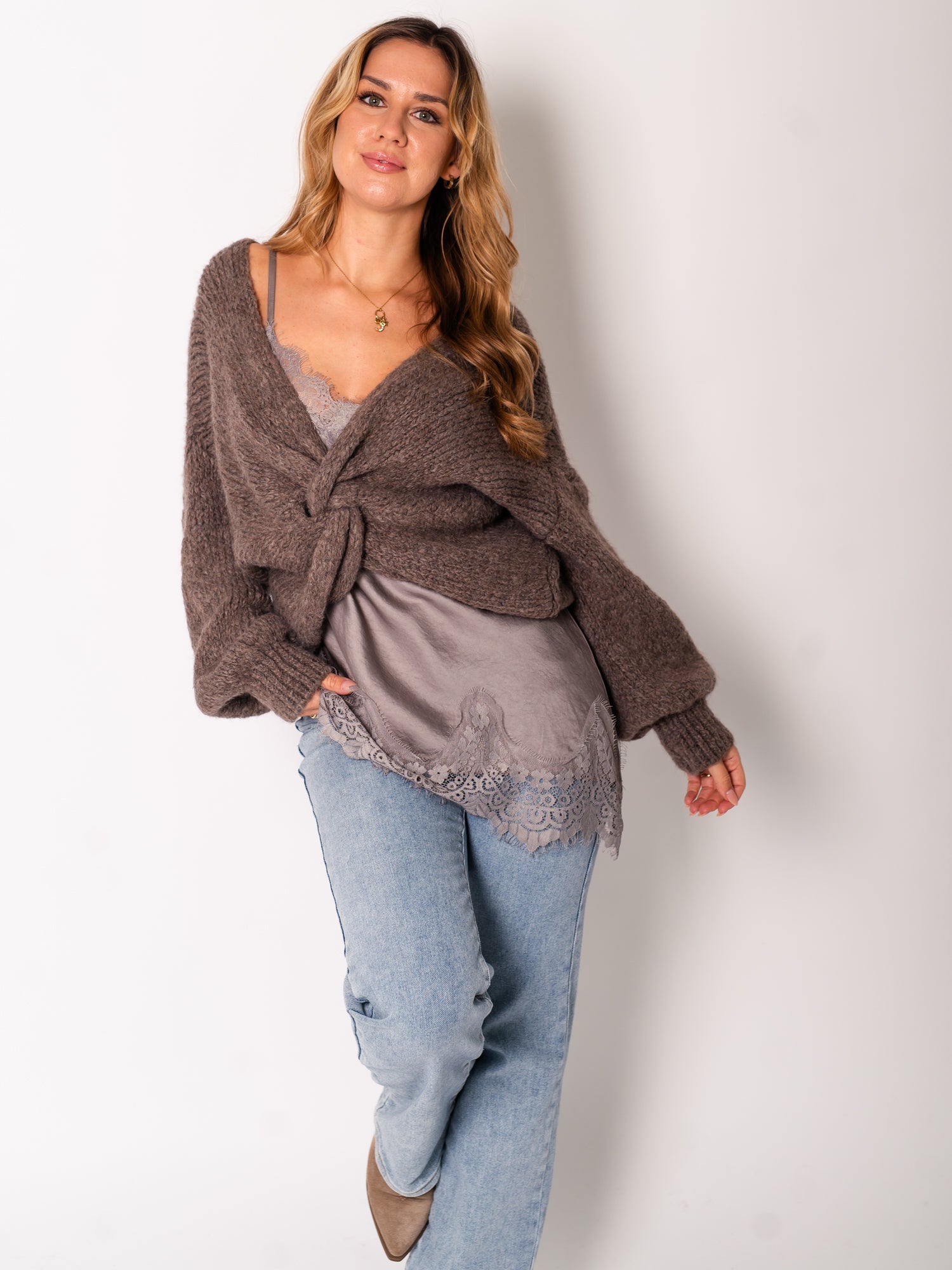Lace Silk Top - Taupe