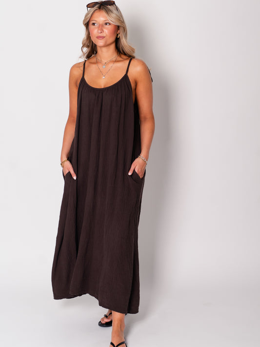 Silvia Musselin Maxi Kleid - Espresso