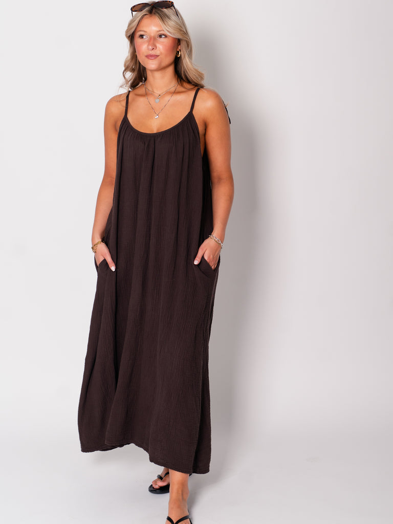 Silvia Musselin Maxi Kleid - Espresso