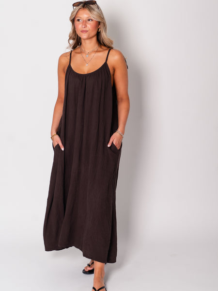 Silvia Musselin Maxi Kleid - Espresso