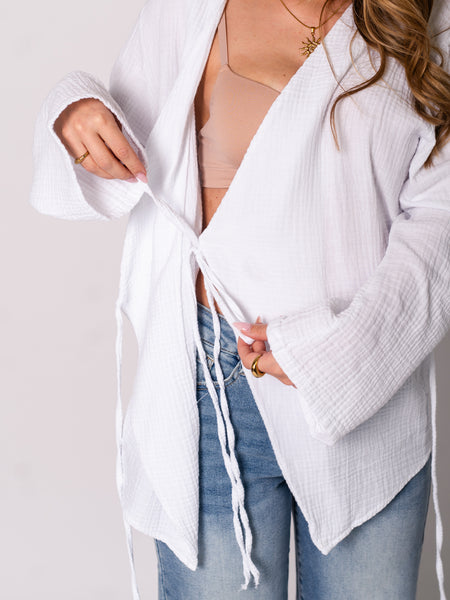 Zoey Musselin Binde Bluse - Weiß