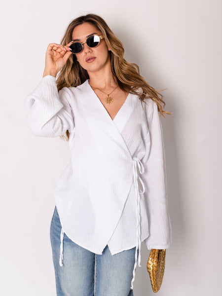 Zoey Musselin Binde Bluse - Weiß
