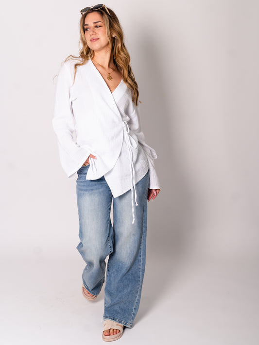 Zoey Musselin Binde Bluse - Weiß