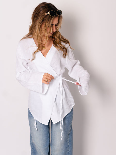 Zoey Musselin Binde Bluse - Weiß