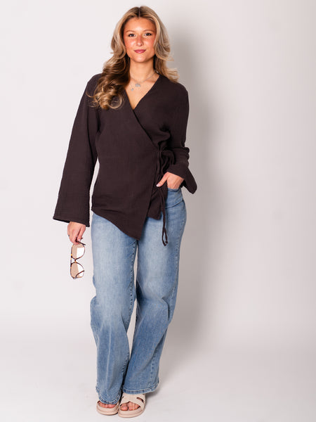 Zoey Musselin Binde Bluse - Espresso