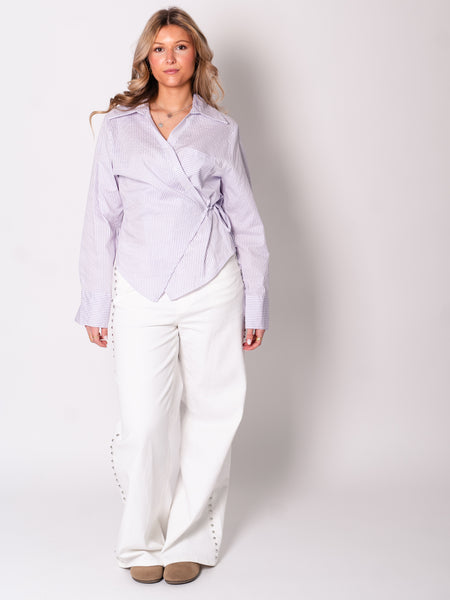Celia Streifen Bluse - Flieder/Weiß