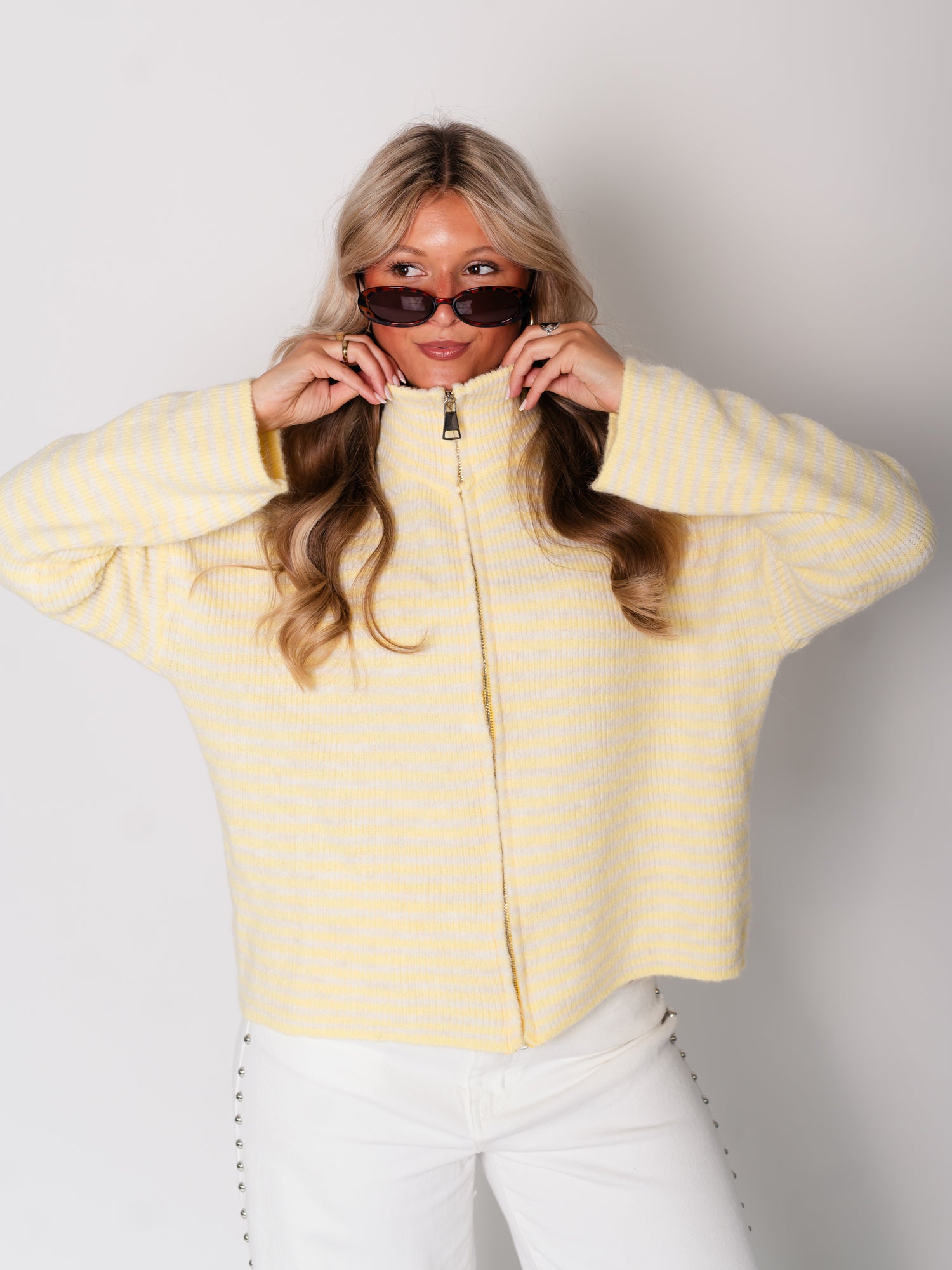 Zip Up Streifen  Cardigan - Gelb