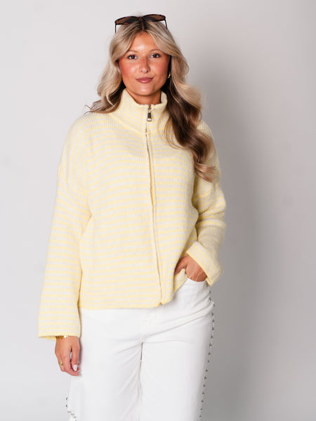 Zip Up Streifen  Cardigan - Gelb