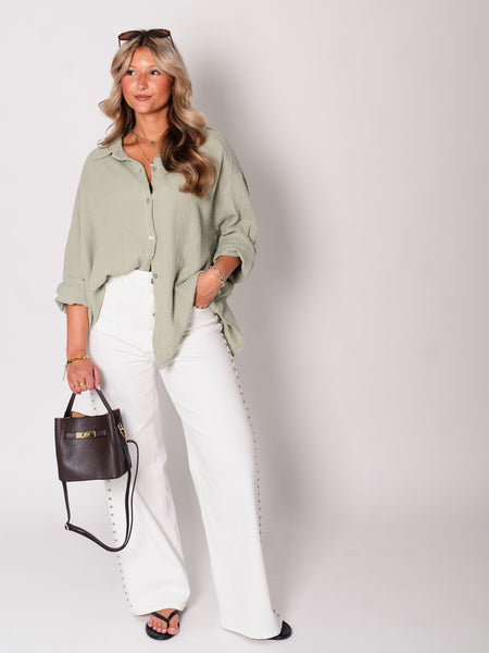 Midi Waffle Bluse - Matcha