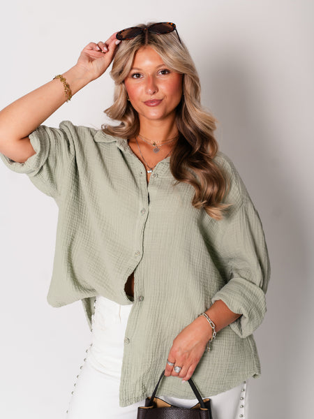 Midi Waffle Bluse - Matcha