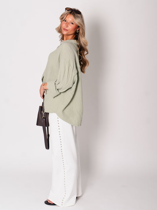 Midi Waffle Bluse - Matcha