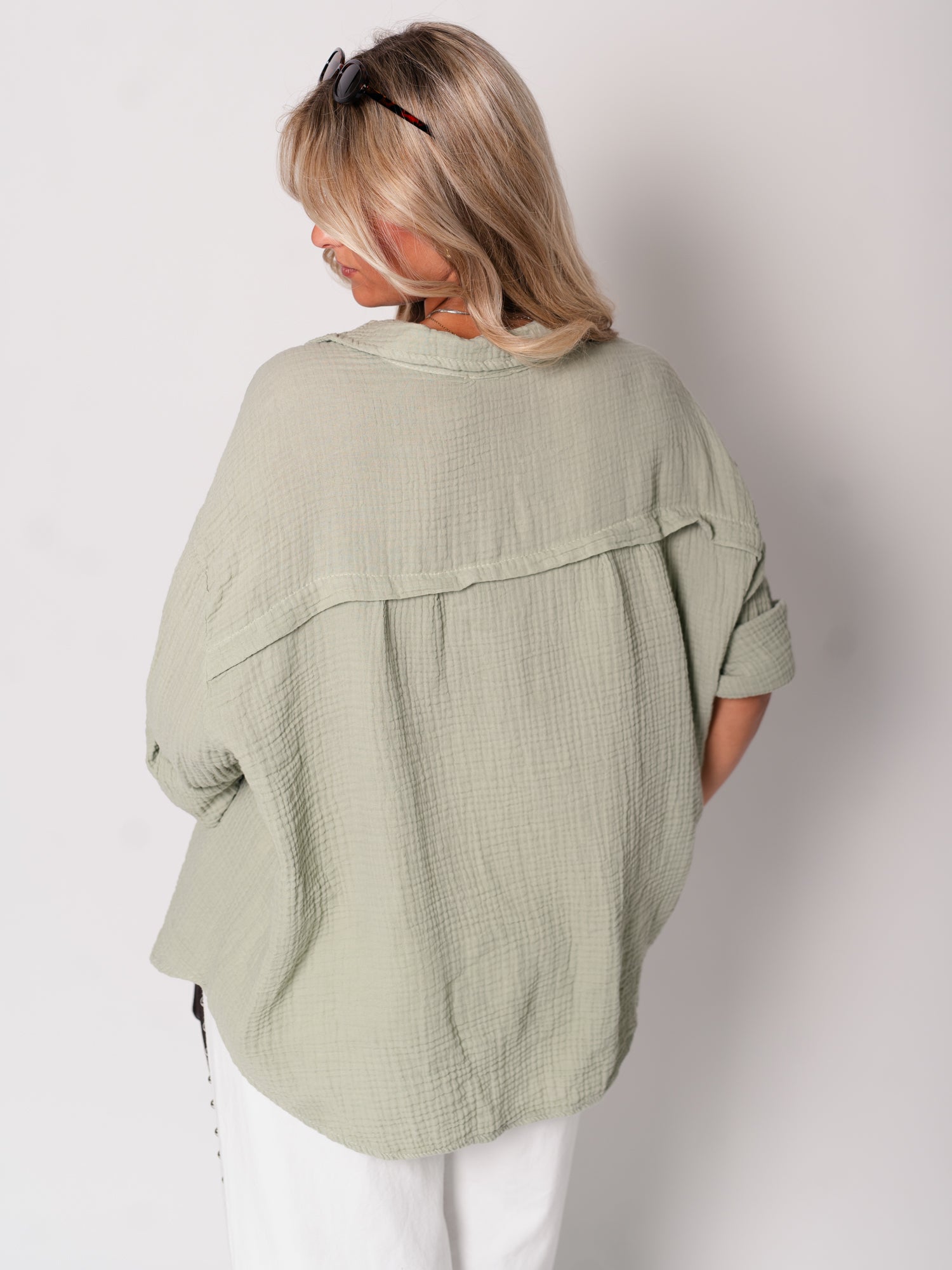 Midi Waffle Bluse - Matcha