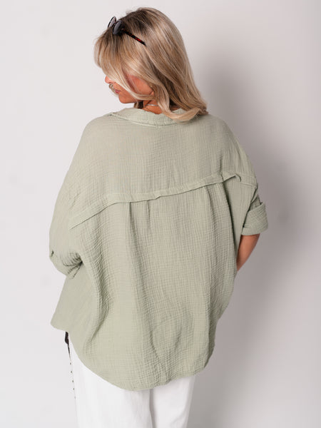 Midi Waffle Bluse - Matcha