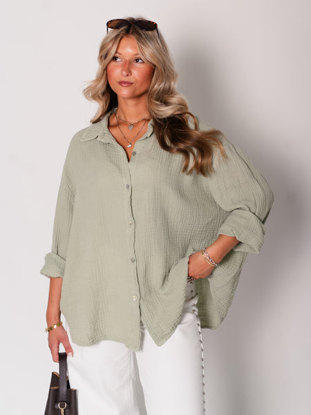 Midi Waffle Bluse - Matcha