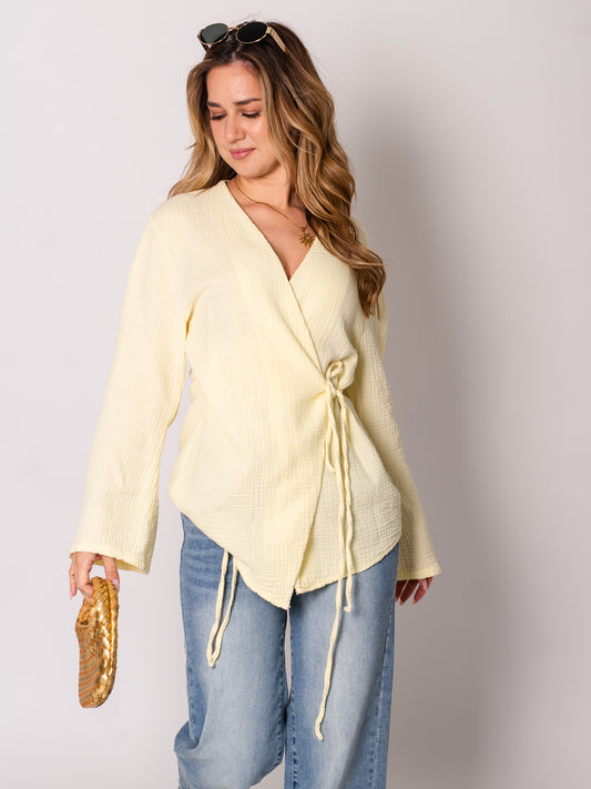 Zoey Musselin Binde Bluse - Zitronengelb