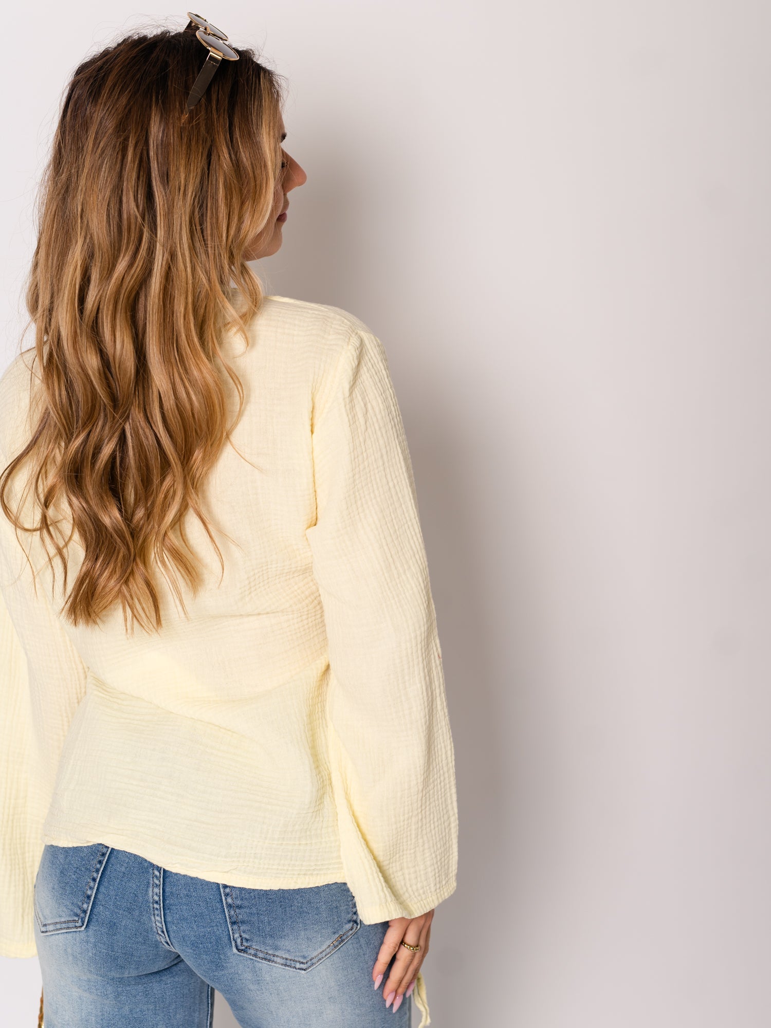 Zoey Musselin Binde Bluse - Zitronengelb