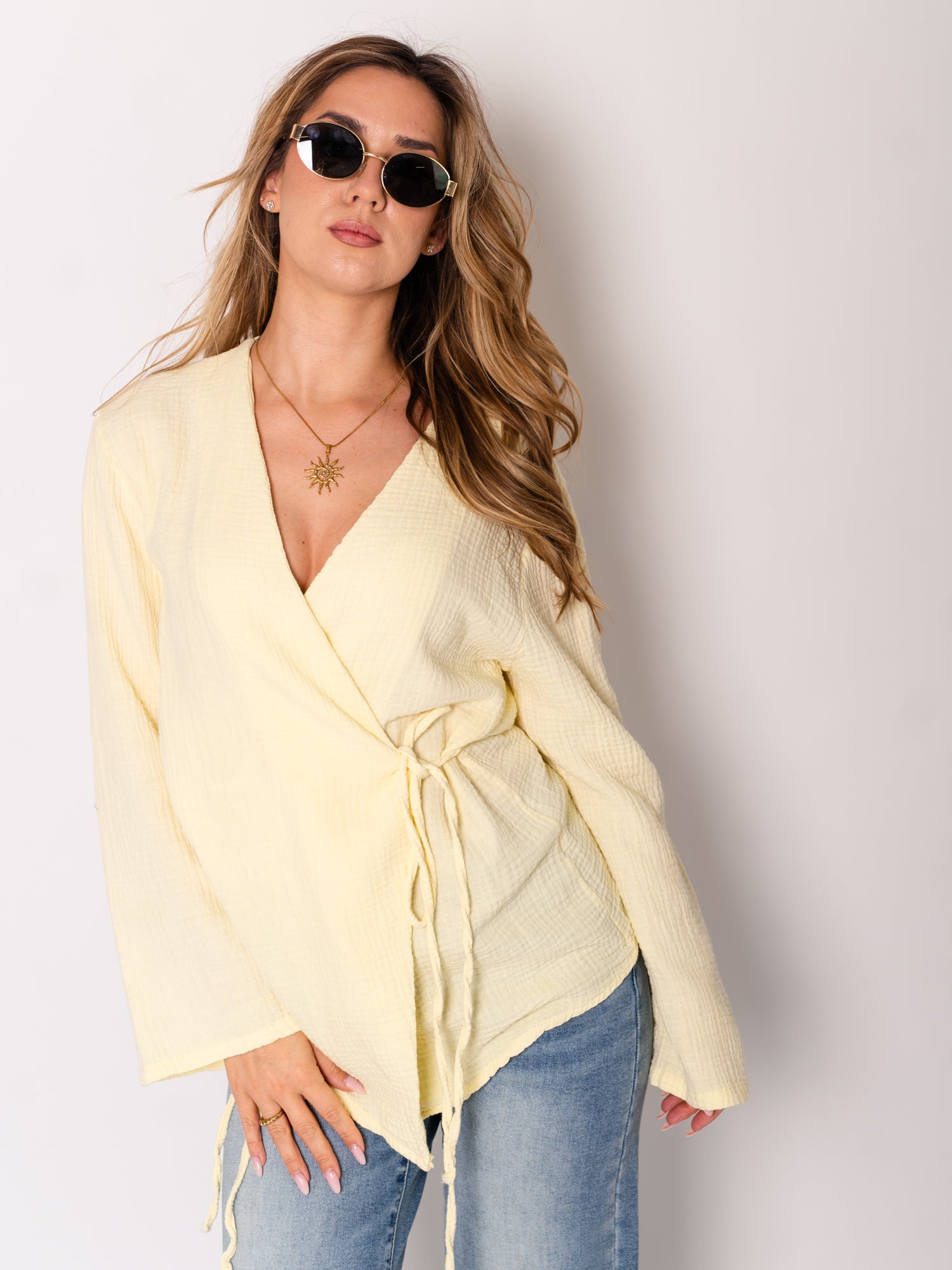 Zoey Musselin Binde Bluse - Zitronengelb