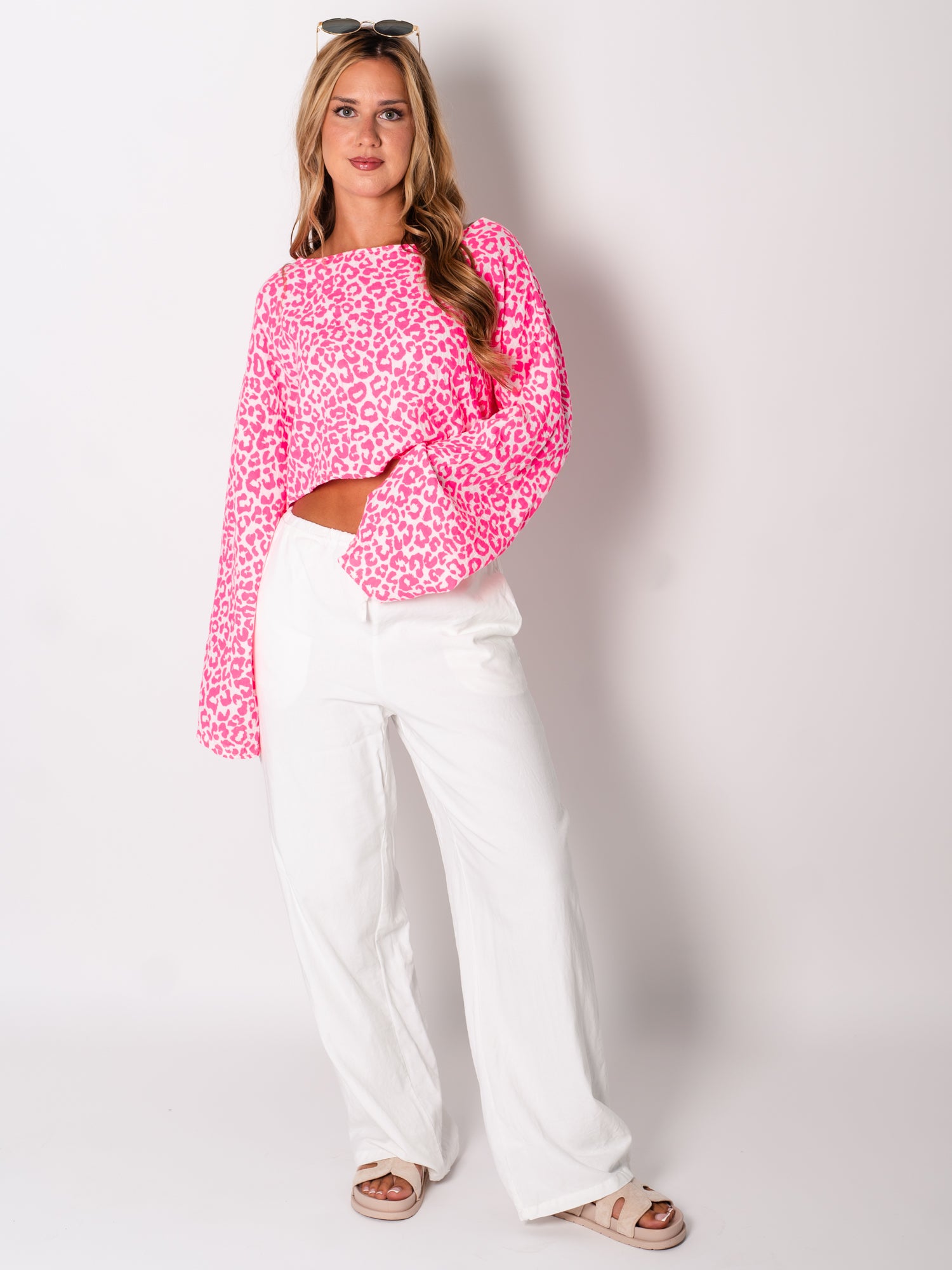 Ayla Musselin Bluse - Leo/Pink/Weiß