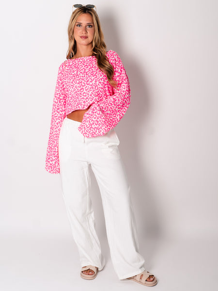 Ayla Musselin Bluse - Leo/Pink/Weiß