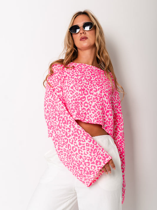 Ayla Musselin Bluse - Leo/Pink/Weiß