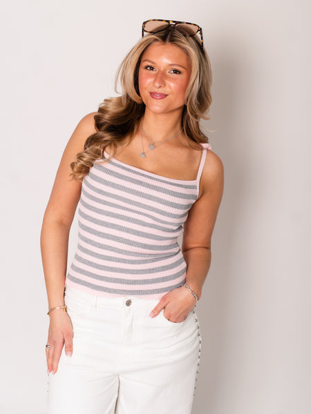 Schleifen Strick Top - Rosa/Grau