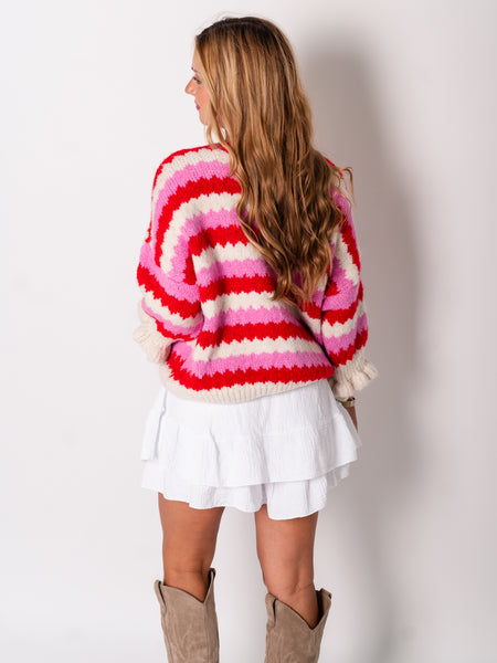 Celina Schleifen Strickjacke - Rosa/Rot