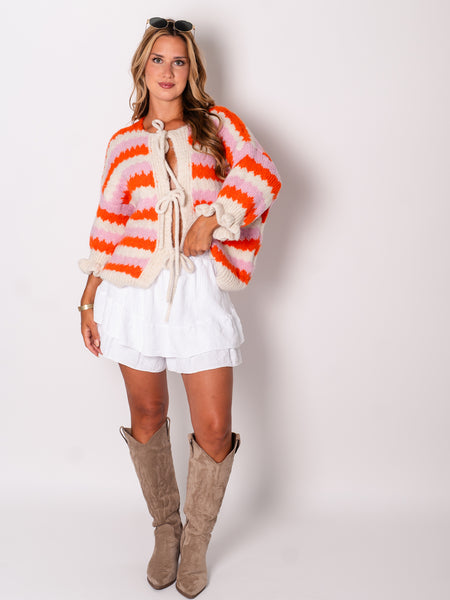 Celina Schleifen Strickjacke - Orange/Rosa