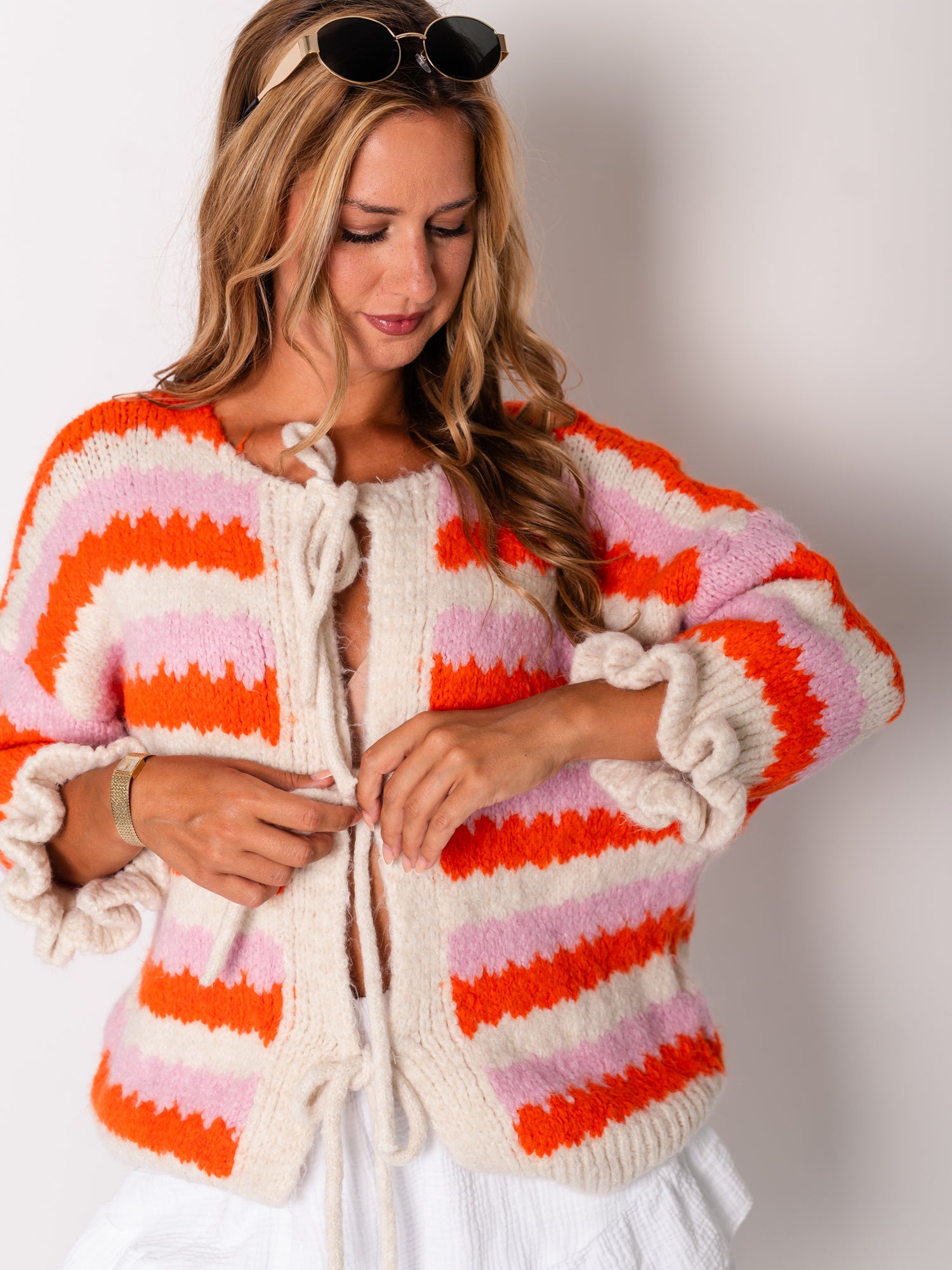 Celina Schleifen Strickjacke - Orange/Rosa