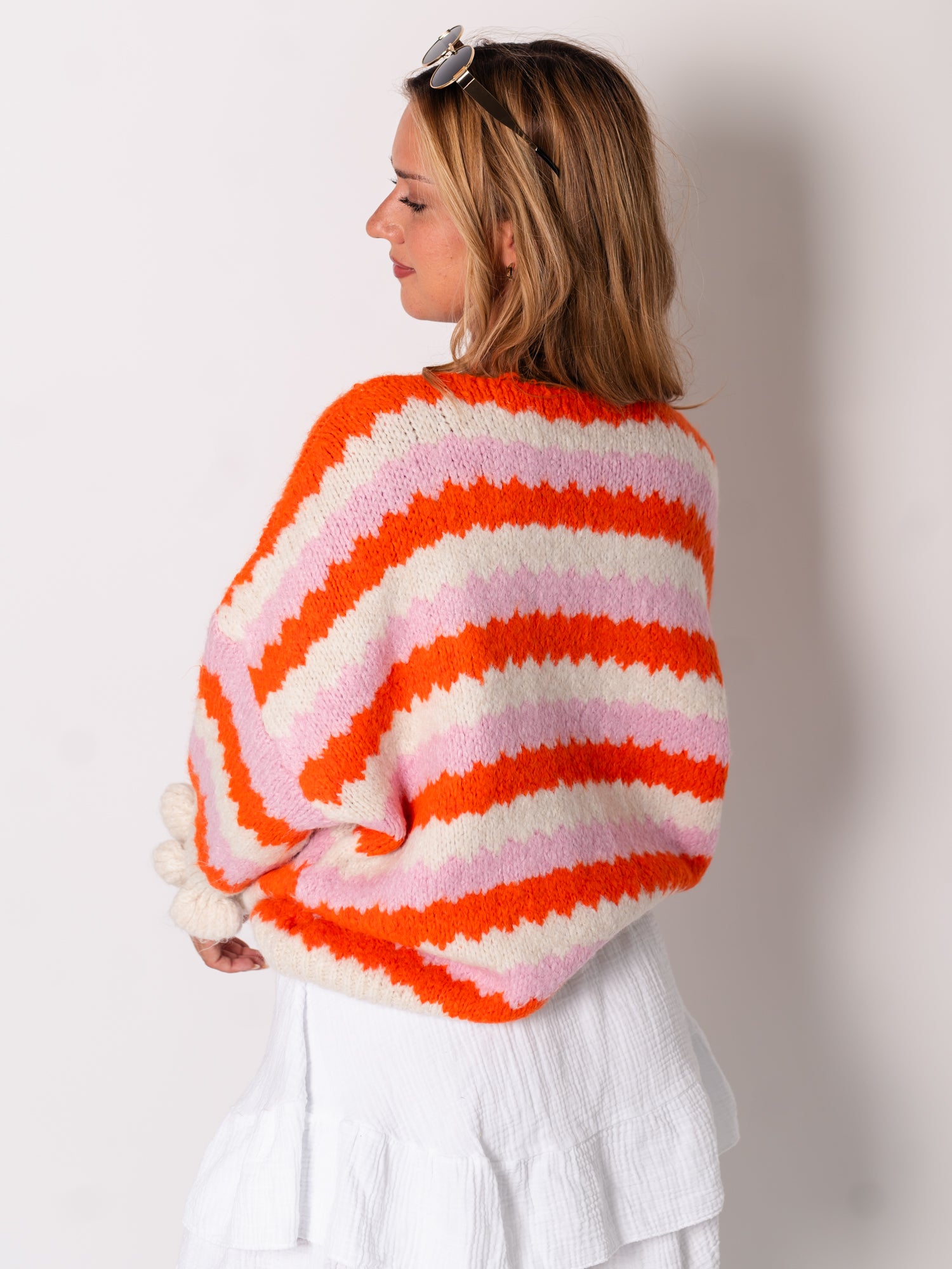 Celina Schleifen Strickjacke - Orange/Rosa