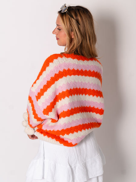 Celina Schleifen Strickjacke - Orange/Rosa