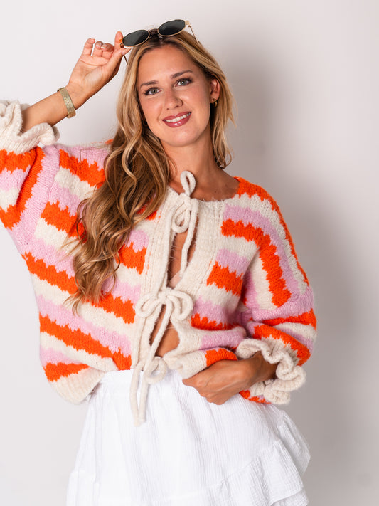 Celina Schleifen Strickjacke - Orange/Rosa