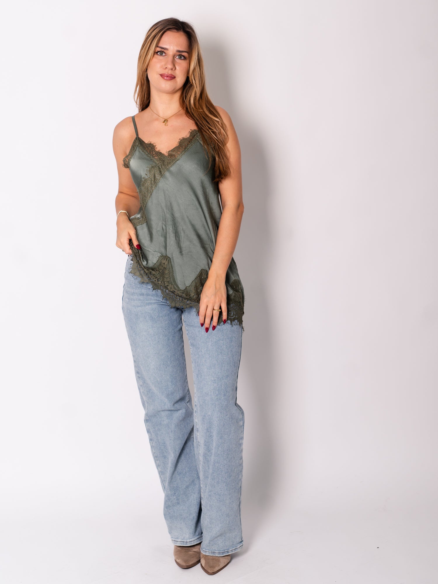 Lace Silk Top - Khaki