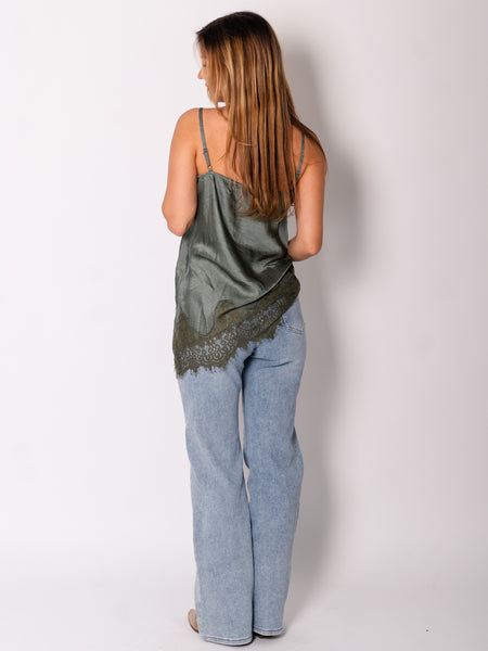 Lace Silk Top - Khaki