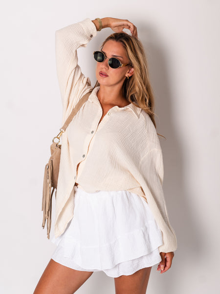 Midi Waffle Bluse - Creme