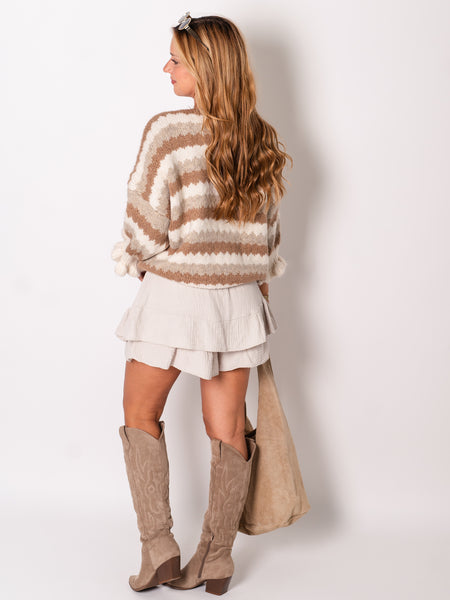 Celina Schleifen Strickjacke - Braun/Taupe
