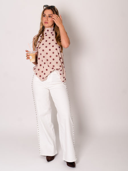 Pünktchen Neckholder Top - Beige/Braun