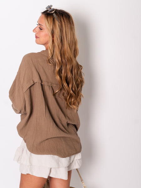 Midi Waffle Bluse - Camel