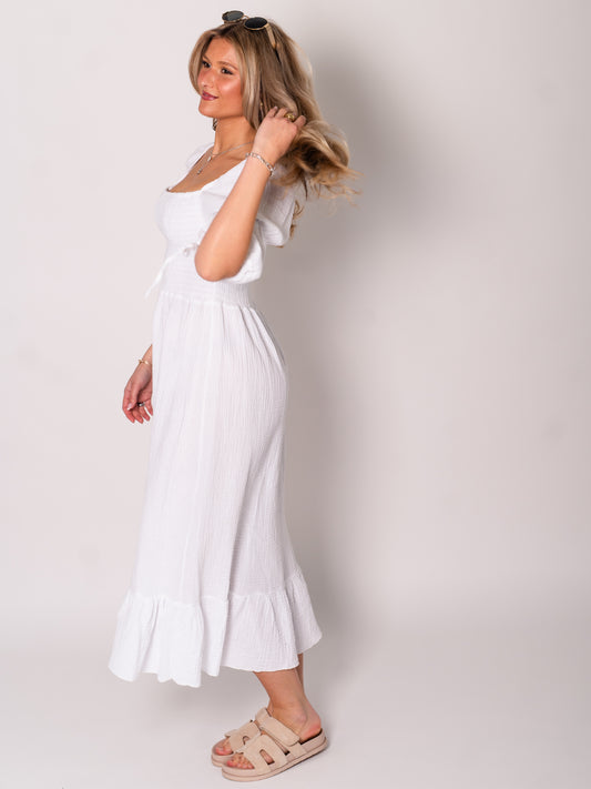 Carolina Musselin Kleid - Weiß