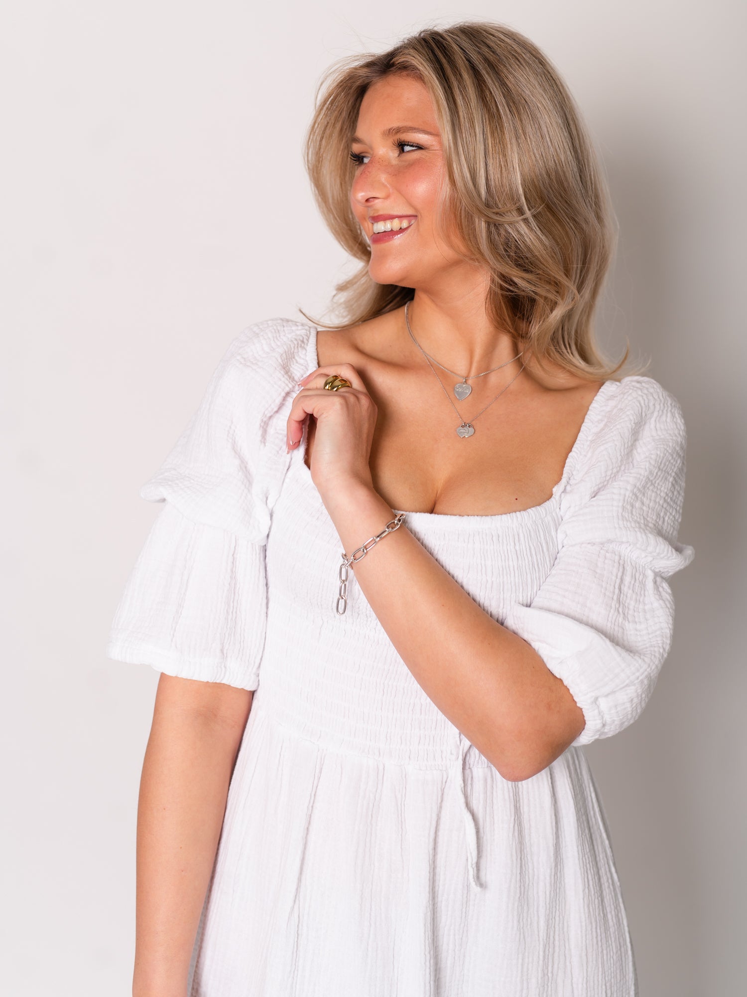 Carolina Musselin Kleid - Weiß