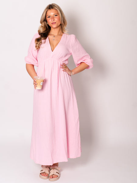 Amelia Musselin Kleid - Pastellrosa