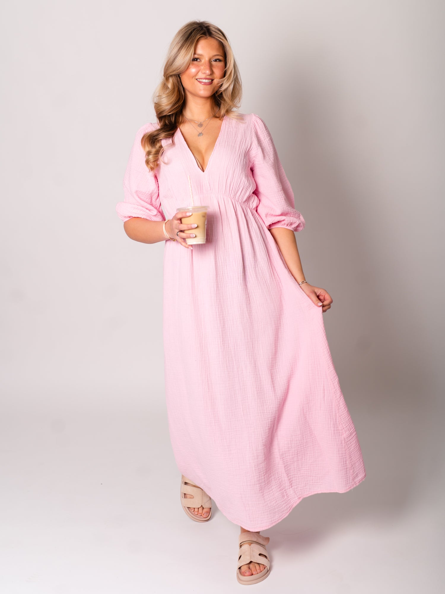 Amelia Musselin Kleid - Pastellrosa