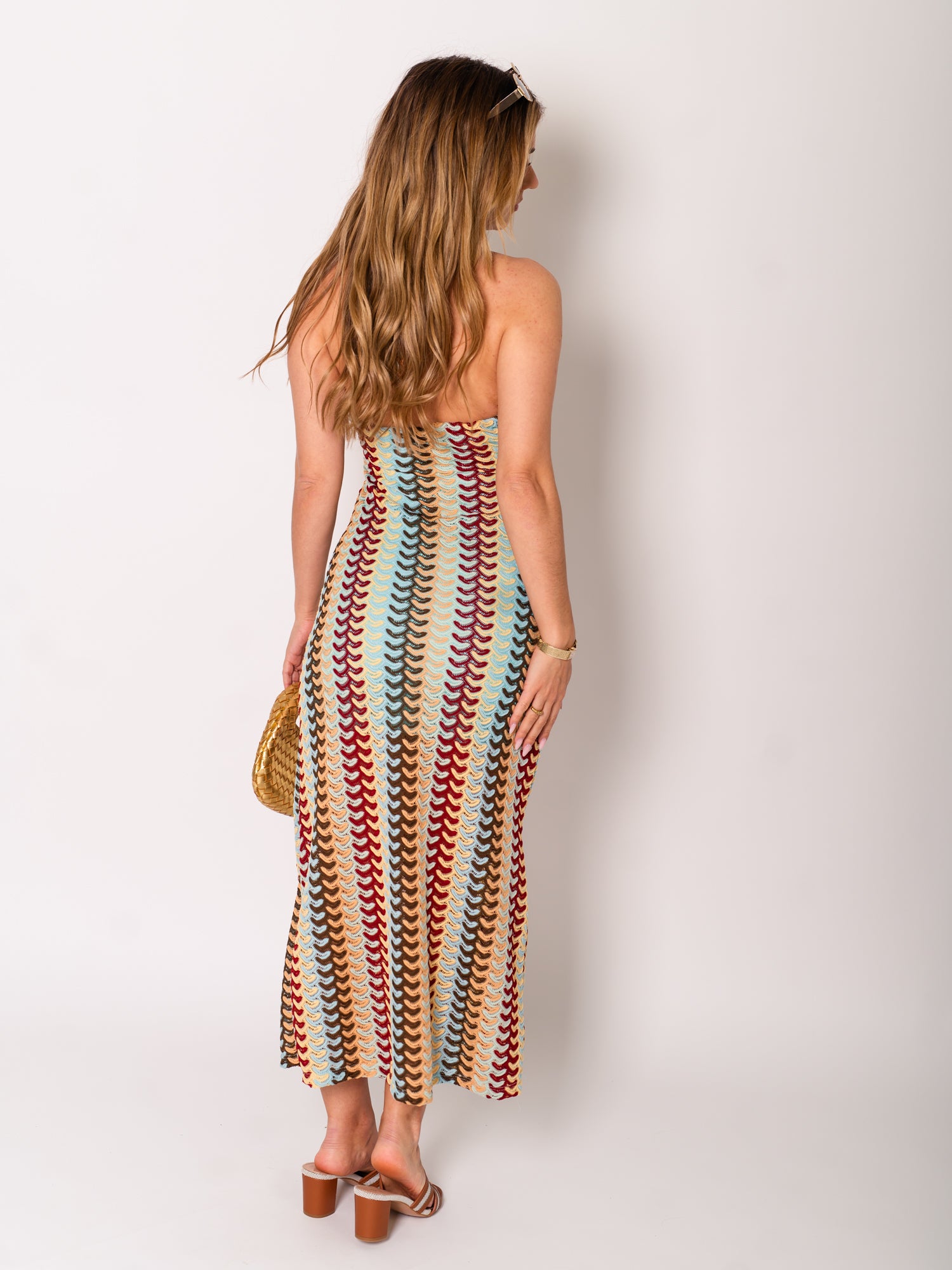 Ibiza Neckholder Kleid - Hellblau/Braun/Gelb
