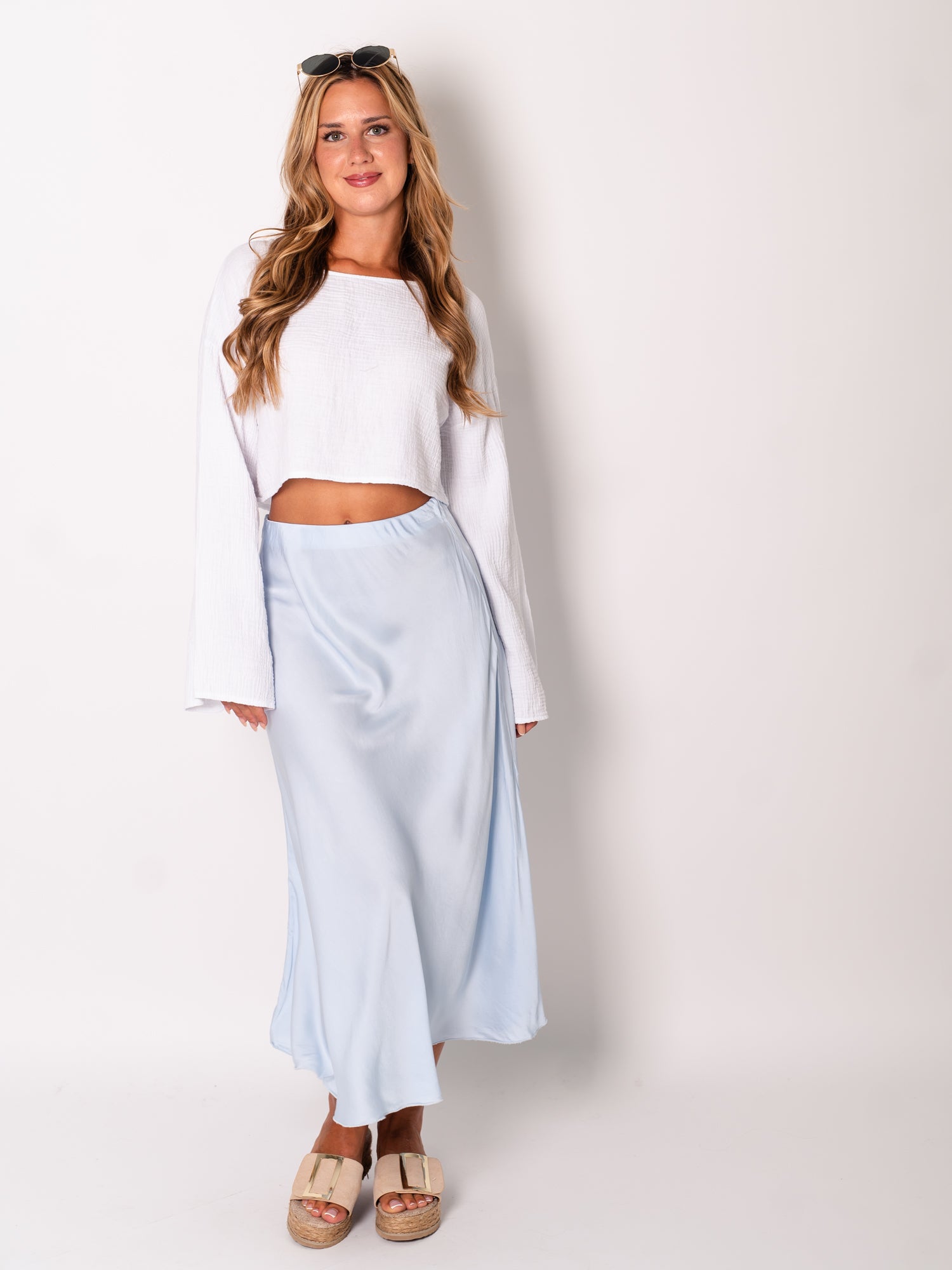 Satin Midi Rock - Hellblau