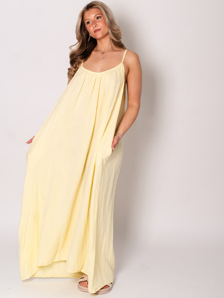Silvia Musselin Maxi Kleid - Butteryellow