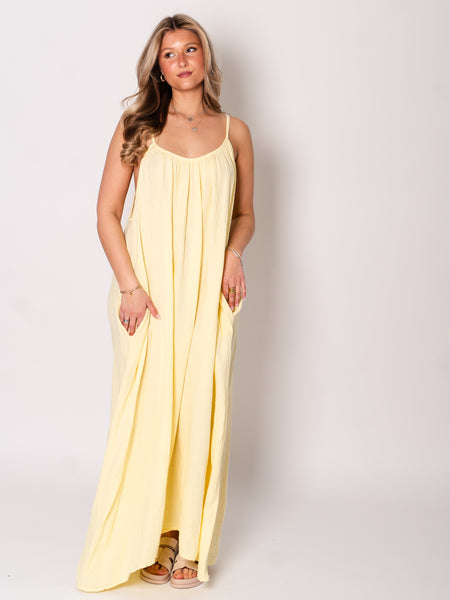Silvia Musselin Maxi Kleid - Butteryellow