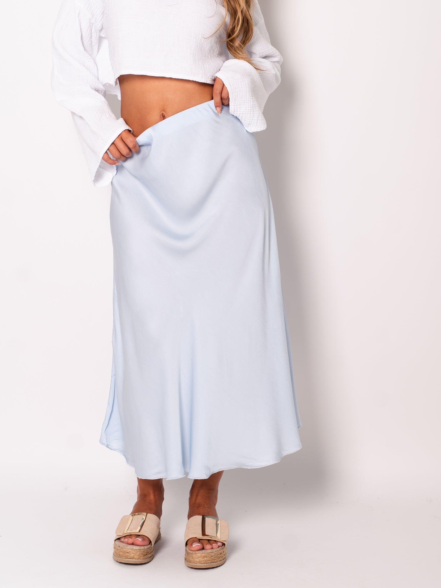 Satin Midi Rock - Hellblau