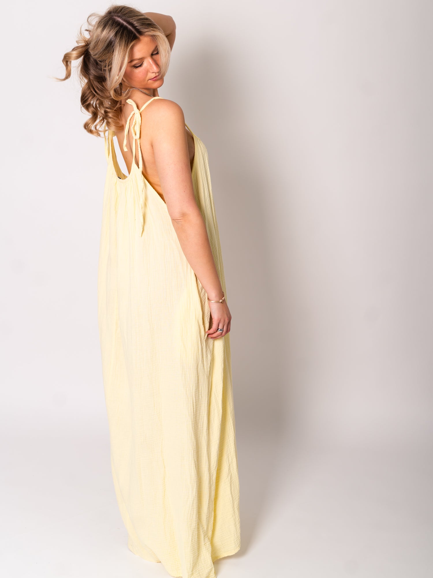 Silvia Musselin Maxi Kleid - Butteryellow