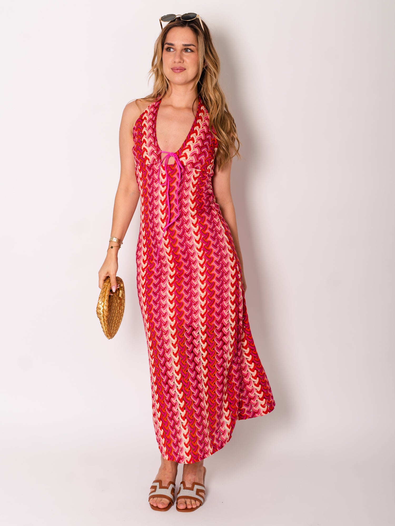 Ibiza Neckholder Kleid - Rot/Orange