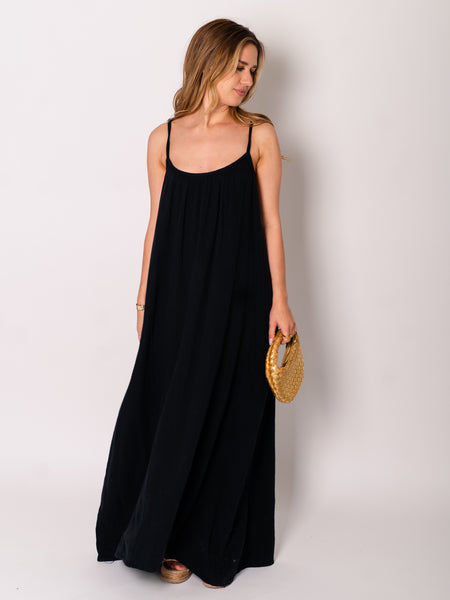 Silvia Musselin Maxi Kleid - Schwarz